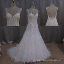 V Neck Ivory Fashion Beading Lace Wedding Dress